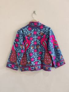 Hand Embroidered Cotton <b>Women's</b> <b>Jacket</b> Floral Bird Pattern Stand Collar Full Sleeve <b>Lightweight</b> Breathable Boho Ethnic Finished - Product Image 3