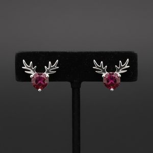 Pendientes de Reno con Cristales Rosados, Plata de Ley 925, Chapados en Oro de 14K, Joyería Navideña Linda, Regalo - Product Image 2