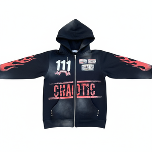 Sudadera con capucha negra para hombre de alta calidad, con cremallera, logotipo impreso personalizado, totalmente lavada. - Product Image 1