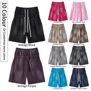 100% Cotton Double-Waistband Shorts Stonewashed Distressed Finish Bermuda Shorts Monkey <b>Spray</b> Vintage Fading Elastic Waist Solid - Product Image 2