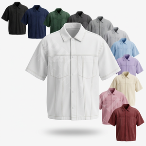 Camisa de mezclilla vintage de manga corta, lisa y sencilla, con bolsillos frontales, elegante, informal, ligera, con botones, personalizada. - Product Image 1