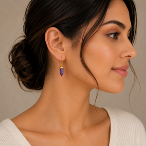 Amethyst 31-32mm <b>Small</b> Spike Gemstone Shape Ear Wire 925 Sterling Silver 18K Gold Plated <b>Earring</b> - Product Image 5