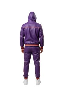 Luxury Men's Genuine Leather Streetwear Co-Ord Set Featuring Hooded Snap-Button Jacket and Matching Jogger Pants - Product Image 4