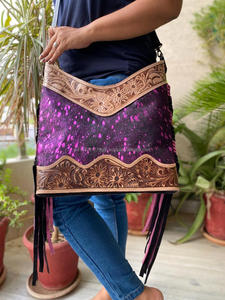 กระเป๋าสะพายข้างหนังสไตล์โบโฮประดับพู่สำหรับผู้หญิงกระเป๋าถือช้อปปิ้งมีพู่ทำจากหนังโลหะงานแกะสลักด้วยมือจริงแบบตะวันตก - Product Image 5