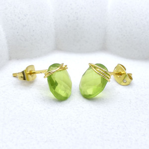 Green Peridot <b>Stud</b> Earrings | Handmade Wire Wrapped Oval Gemstone | August Birthstone Gift - Product Image 2