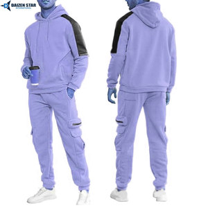 Conjunto Deportivo Morado con Capucha para Hombre, Sudadera de Manga Larga Informal, Pantalones de Color Sólido, Transpirable, de Poliéster, para Otoño - Product Image 5