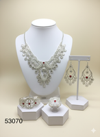 Ensemble collier et boucles d'oreilles pendantes élégants en zircon plaqué or, motif feuille tendance pour femme, avec chaîne corde de 16 pouces 53071