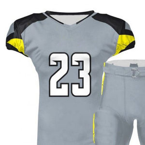 Custom American Football Jersey Pants Set Gray Black Yellow V-Neck Short Sleeve Moisture Wicking <b>Mesh</b> Uniform Adult Men - Product Image 5
