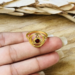 New Arrival Geometric Brass <b>Ring</b> Garnet Boho Tribal <b>Statement</b> <b>Ring</b> Ethnic Design Gold Plated Tringle Wholesale <b>Ring</b> For Women - Product Image 2