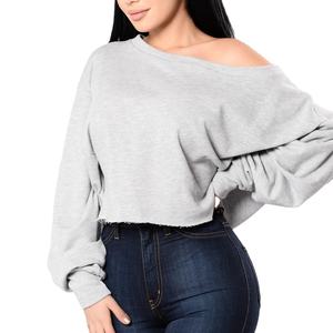 Sweat-shirt en molleton pour femme, col large, épaules dénudées, manches longues, décontracté, hiver, vente en gros, impression de logo personnalisé, couleur et tissu personnalisés - Product Image 1