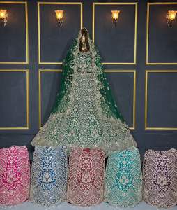 Nouvelle collection Net Bridal Lehenga avec pierre Jarkan complète, Dupatta lourd, Big Flair et chemisier long dans des couleurs riches et sombres - Product Image 5