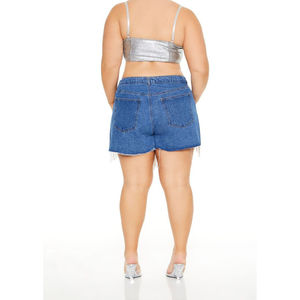 Women Custom Pockets and Bottom with Full Rhinestones Women's Mid Wash Denim Shorts Ladies Sexy Party Shorts for Women - Product Image 4