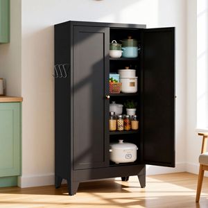 Armoire de cuisine autoportante en métal noir de 47,3 pouces avec 3 étagères réglables, capacité de 110 lb, rangement robuste - Product Image 1