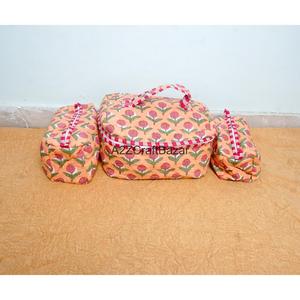 Ensemble de trousses de maquillage écologiques en coton, durables, légères, réutilisables, avec fermeture éclair, poignée souple, rayées, grandes, pour les voyages - Product Image 1