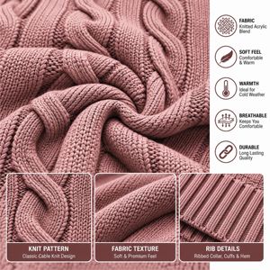 <b>Men's</b> Fashion Cable Knit Crewneck <b>Sweater</b> with Ribbed Hem OEM ODM Knitwear Production Custom Knitwear for Clothing Brands - Product Image 5