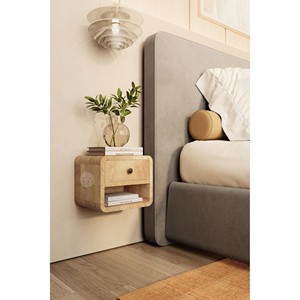 Mango Wood Floating Shelf Wall Mount <b>Side</b> <b>Table</b> Storage Functions | Minimalist Living Room Single Handcrafted India Wholesale - Product Image 1