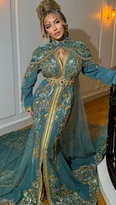 <b>Teal</b> Embroidered Floor-Length Traditional <b>Wedding</b> caftan <b>Dress</b> for Women with Gold Detailing Slim Fit Style India Pakistan - Product Image 2