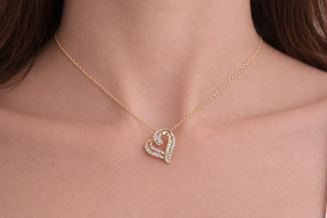 14K 18K Yellow Gold 0.90ctw Open Heart Necklace Classic EF Color VVS Necklace Lab Created Diamond Double Heart Pendant Necklace - Product Image 2