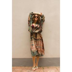 ชุดเดรสคาฟทันผู้หญิงสไตล์โบฮีเมียน ลายมัดย้อม แขนทรงปีกค้างคาว ทรงหลวม ใส่คลุมชายหาด ชุดเดรสยาวทรงหลวมสำหรับใส่เที่ยวพักผ่อนฤดูร้อน - Product Image 3