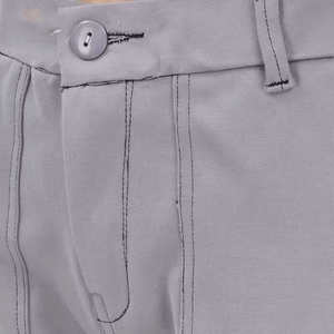 Pantalon cargo taille haute gris uni en toile pour femme, coupe décontractée longueur cheville avec poches, style printemps - Product Image 3