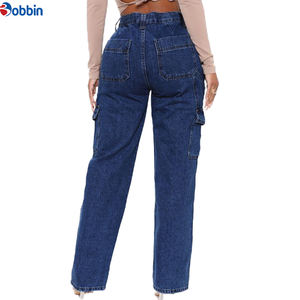 Jeans pour femmes, pantalon cargo baggy boyfriend, jeans décontractés pour femmes, taille haute, poches classiques, pantalon à jambes larges, denim - Product Image 2