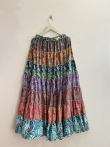 Vintage Gypsy Boho Patchwork Silk Flared Floor-Length <b>Skirt</b> <b>Elastic</b> Waist Handmade Digital Print Eco-Friendly Comfortable - Product Image 2