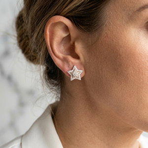 Eye Catching Trendy Design Women's Gold Plated 925 <b>Silver</b> <b>Stud</b> Iced Tiny Bling Star Minimalist Moissanite Diamond Earrings Gift - Product Image 2