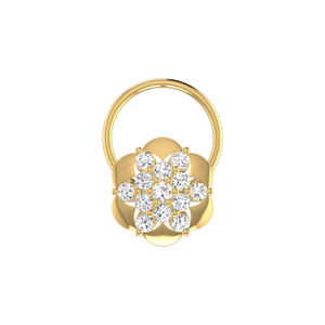0.11 Carat Natural <b>Diamond</b> <b>Nose</b> Pin-14K Gold Round Brilliant Cut Ethnic Flower Design-HI Color VS-SI Clarity - Product Image 1
