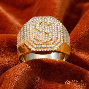 18K Gold Dipped Iced Out Dollar Sign Hip-Hop <b>Statement</b> <b>Ring</b> Gold Tone Dollar Symbol <b>Ring</b> - Hip Hop Style Bling <b>Ring</b> for Men - Product Image 1