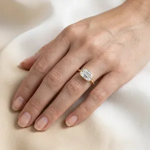 LILABA ENTERPRISE Women's 18K Yellow Gold Elongated <b>Cushion</b> Cut Filled Lab Grown Diamonds IGI Certified Classic Engagement <b>Ring</b> - Product Image 3