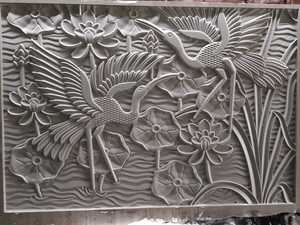 Panel de Pared en Relieve de Piedra Arenisca Moderno, Diseño 3D de Pájaro y Loto, Murales Decorativos Duraderos - Product Image 1
