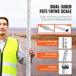 Bastone Telescopico in Alluminio da 25 Piedi, 6 Sezioni, Scala Bilaterale 1/10ft, Strumento di Misurazione Interamente in Alluminio - Product Image 2