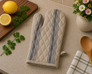 Premium Linen Quilted Oven <b>Mitten</b> with Classic Stripe Design – Heat Resistant Kitchen <b>Glove</b> for Cooking & Baking - Product Image 4