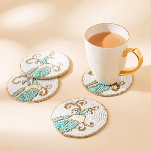 Posavasos con Cuentas para Mesa de Comedor, Posavasos con Forma de Flor, Juego de Cuatro Posavasos con Cuentas Hechos a Mano y Personalizados en Oferta - Product Image 5