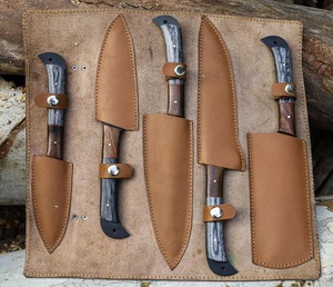 Juego de Cuchillos de Chef de Acero al Carbono Forjados a Mano, 5 Piezas, con Bolsa de Cuero Enrollable - Product Image 6