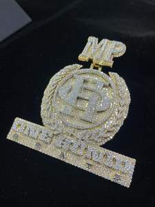 Colgante de Plata 925 con Letra Personalizada, Estilo Hip Hop Bling Iced Out, con Moissanita Redonda y Círculo, Colgantes de Letras de Moda - Product Image 2