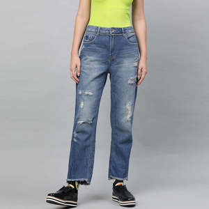 Pantalones vaqueros ajustados transpirables de corte casual para mujer, personalizados, estilo urbano, desgastados, de tiro alto - Product Image 4