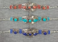Bracelets tibétains en argent avec incrustations de turquoise, style ethnique classique, bijoux unisexes, cadeau pour l'anniversaire du bouddhisme tibétain