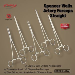 คีมหนีบหลอดเลือดแบบใช้ครั้งเดียว Spencer Wells แบบตรง 20 ซม. ทำจากสแตนเลสสตีล สำหรับการผ่าตัดทั่วไป - Product Image 2