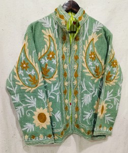 Floral Embroidered <b>Mandarin</b> <b>Collar</b> <b>Jacket</b> Full Sleeve Women's Cotton Woven Spring Prairie Chic Handmade Open Front - Product Image 3