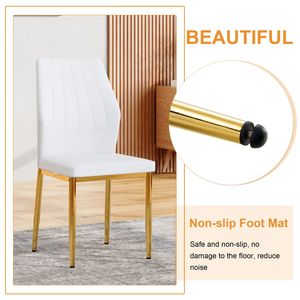 Set da Pranzo Bianco con Effetto Marmo, Piano in Vetro con Base in MDF e Gambe Affusolate in Metallo Dorato, 4 Pezzi - Product Image 6