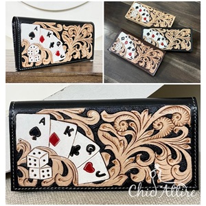 Beautiful Designer Men's Long <b>Wallet</b> Stylish Card Floral Design with Hand Tooled Carving Leather Western Inspired Cash <b>Holder</b> - Product Image 1