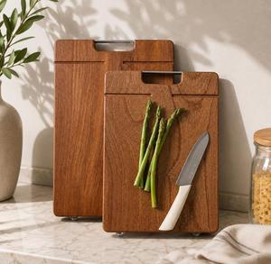 Planche à découper en bois d'acacia, faite à la main, naturelle, rectangulaire, durable, passe au lave-vaisselle, pour la préparation des aliments, le service et l'utilisation domestique - Product Image 2