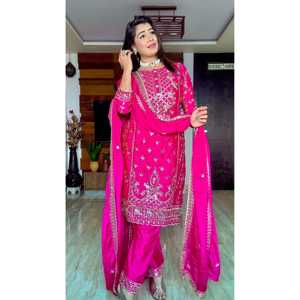 Salwar Kameez de Poliéster de Diseño para Fiestas, Top-Plazzo y Dupatta para Ocasiones Especiales - Product Image 5