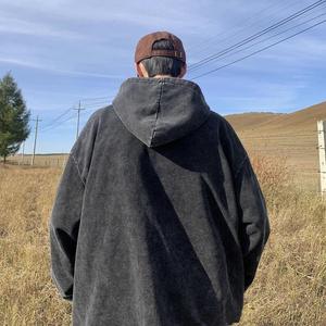 Sudadera con capucha y cremallera personalizada con lavado ácido, estilo vintage, de algodón oversize, con bordado desgastado, cremallera completa, unisex, OEM - Product Image 6