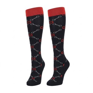 NOUVELLES Chaussettes d'équitation pour femmes, hauteur genou, motif cheval noir et rose, textile - Product Image 3