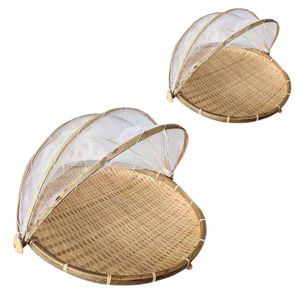 Plateau rond en bambou de qualité supérieure avec couvercle en filet pour le séchage des fruits, légumes, herbes et aliments - Product Image 1