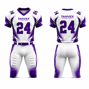 Ensemble uniforme de football américain TANVEX International pour homme – Maillot sublimé à col en V et manches courtes, pantalon régulier anti-humidité - Product Image 1