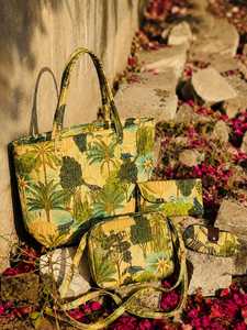 Custom Floral Print <b>Nylon</b> Zipper Tote <b>Bag</b> Two Straps Large Capacity Foldable <b>Shoulder</b> Vintage Bucket <b>Bag</b> Travel Daily Use Women - Product Image 2