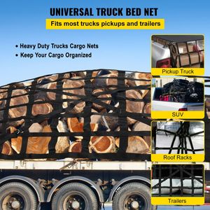 Rete da carico resistente 1,28 m x 1,68 m con fibbie a camma e ganci a S, cinghia trasversale per il controllo del carico nel cassone del pick-up, accessori - Product Image 2
